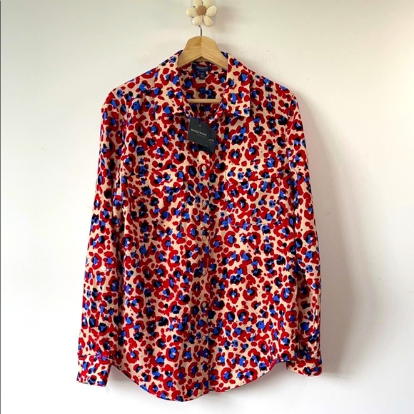 Equipment Women's Button Down Shirt - Red and Blue Pattern - Picture 1 of 7